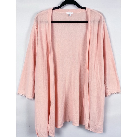 J. Jill Sweaters - J. Jill Open Cardigan Linen Blend 3/4 Fringe Sleeve Pink - Size 3X